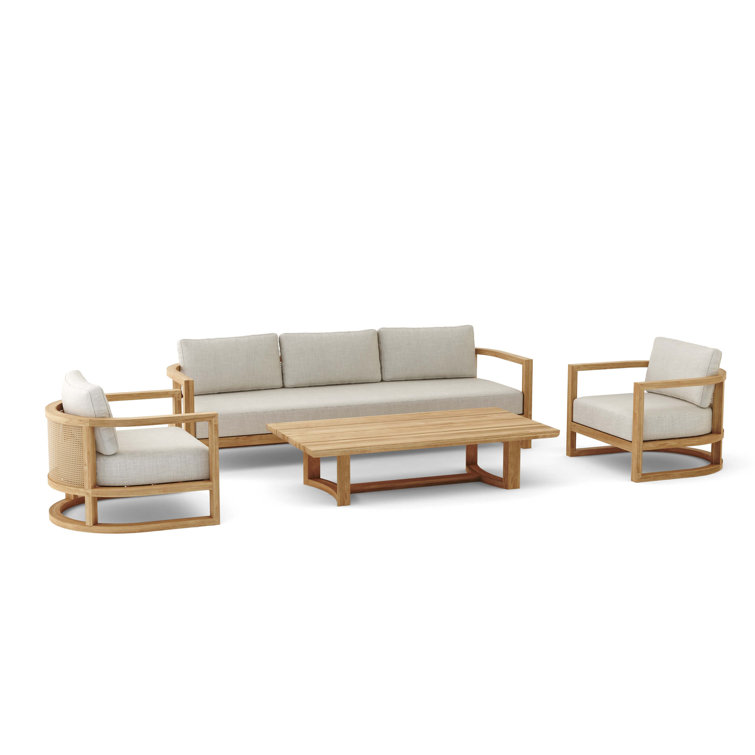 Junus Natural Teak Outdoor 4-Piece Conversation Set with Cushions