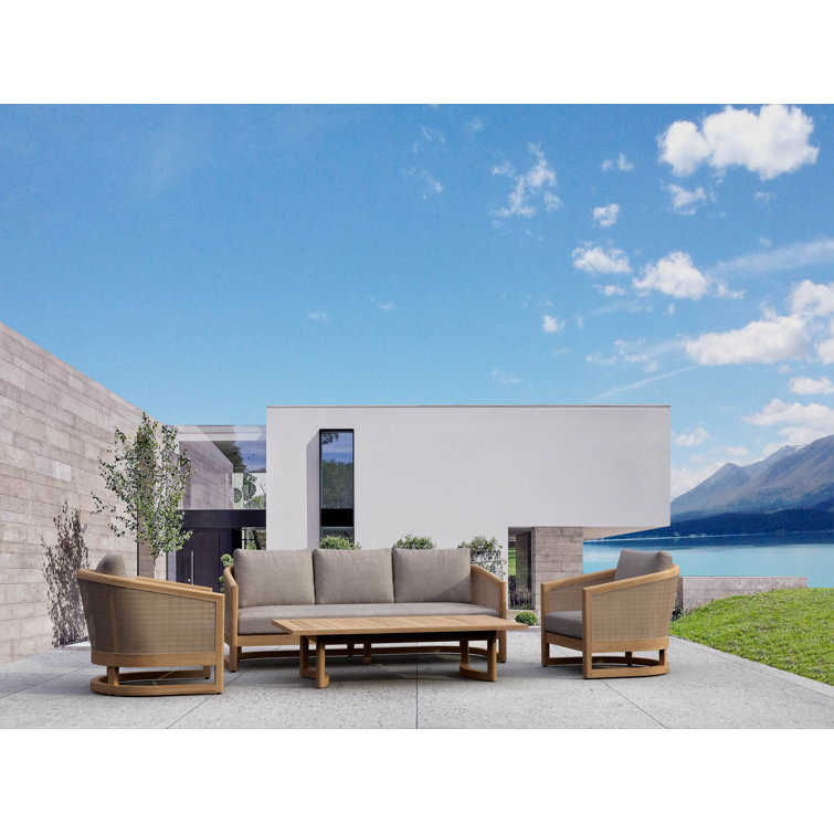 Natural Teak and Rattan 4-Piece Outdoor Seating Set