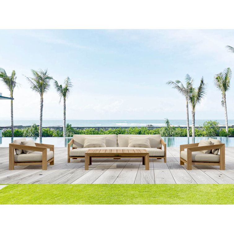 Smyrna Natural Teak 4-Piece Outdoor Conversation Set