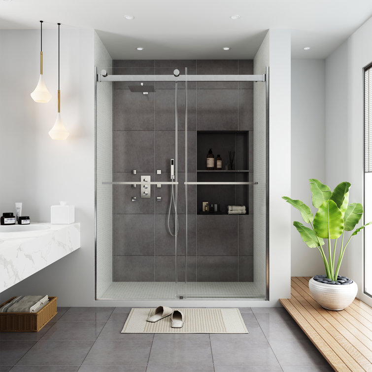 60" W x 76" H Frameless Double Sliding Glass Shower Door