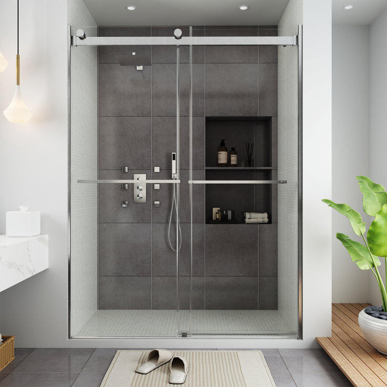 60" W x 76" H Frameless Double Sliding Glass Shower Door