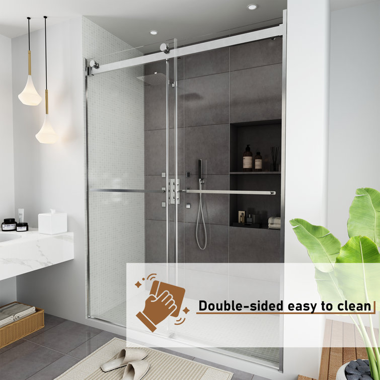 60" W x 76" H Frameless Double Sliding Glass Shower Door