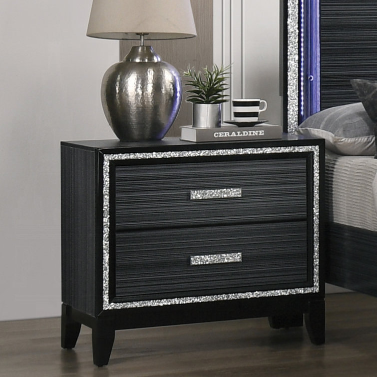 Haiden 31'' Weathered Black Nightstand with Silver Accents