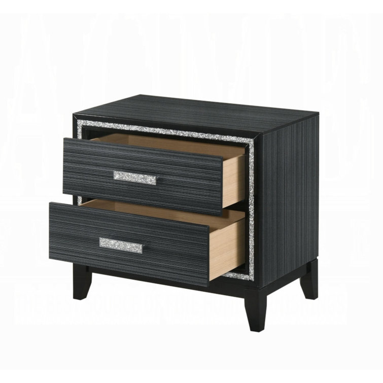Haiden 31'' Weathered Black Nightstand with Silver Accents