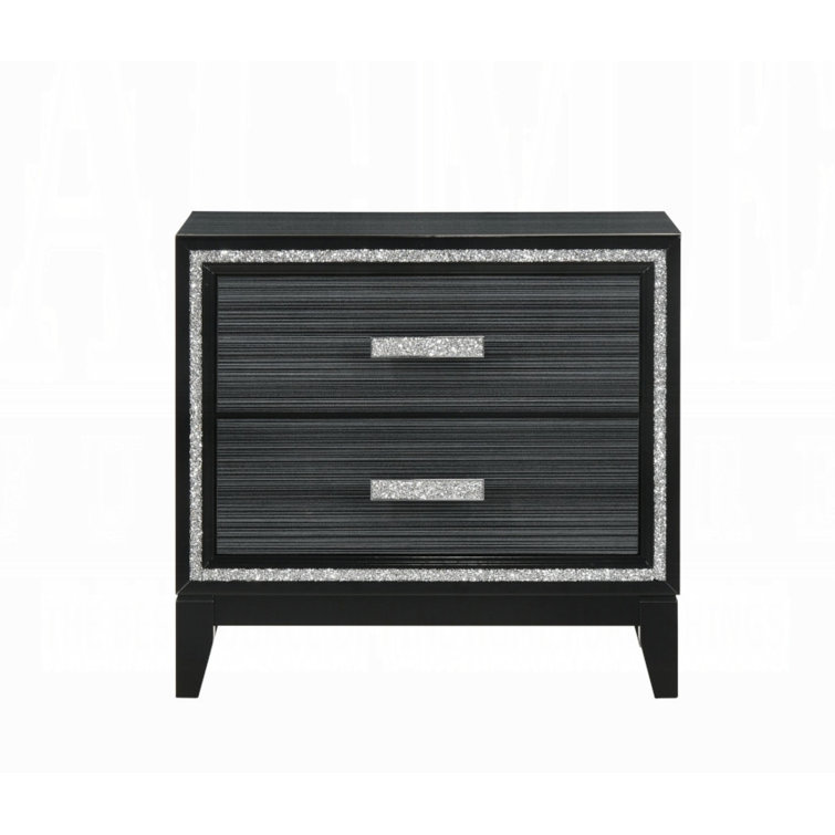 Haiden 31'' Weathered Black Nightstand with Silver Accents