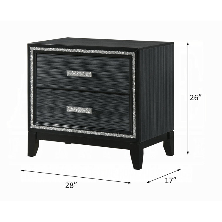 Haiden 31'' Weathered Black Nightstand with Silver Accents