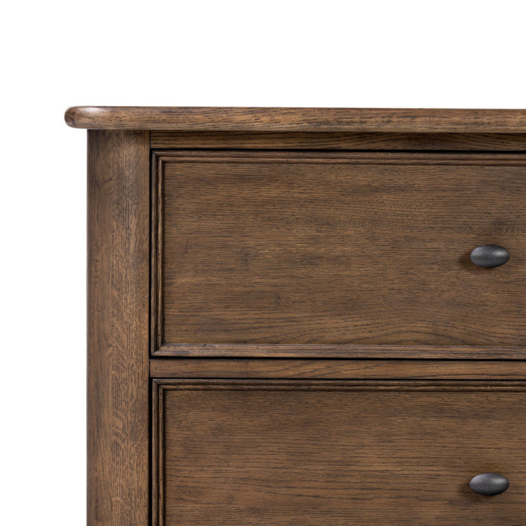 Aged Oak 2-Drawer Nightstand with Gunmetal Pulls