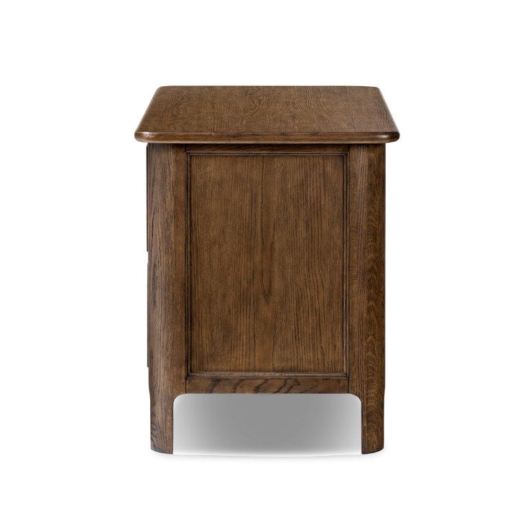 Aged Oak 2-Drawer Nightstand with Gunmetal Pulls