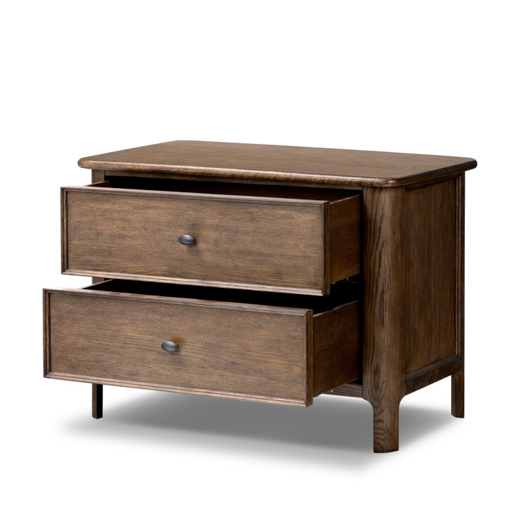 Aged Oak 2-Drawer Nightstand with Gunmetal Pulls