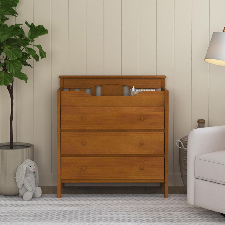 Chestnut 3-Drawer Changer Dresser with Gold Finish