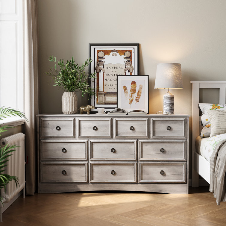 Gray Wood Grain 10-Drawer Horizontal Dresser