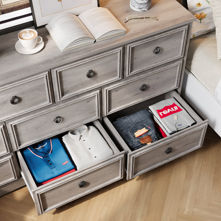 Gray Wood Grain 10-Drawer Horizontal Dresser
