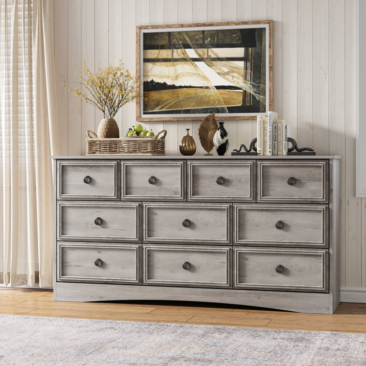 Gray Wood Grain 10-Drawer Horizontal Dresser