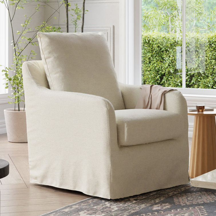 Ivory Eco-Linen Swivel Rocker with Removable Slipcover