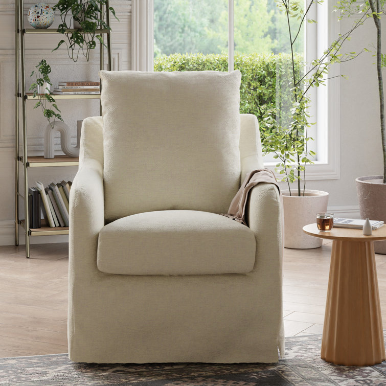 Ivory Eco-Linen Swivel Rocker with Removable Slipcover