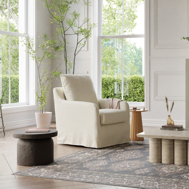 Ivory Eco-Linen Swivel Rocker with Removable Slipcover