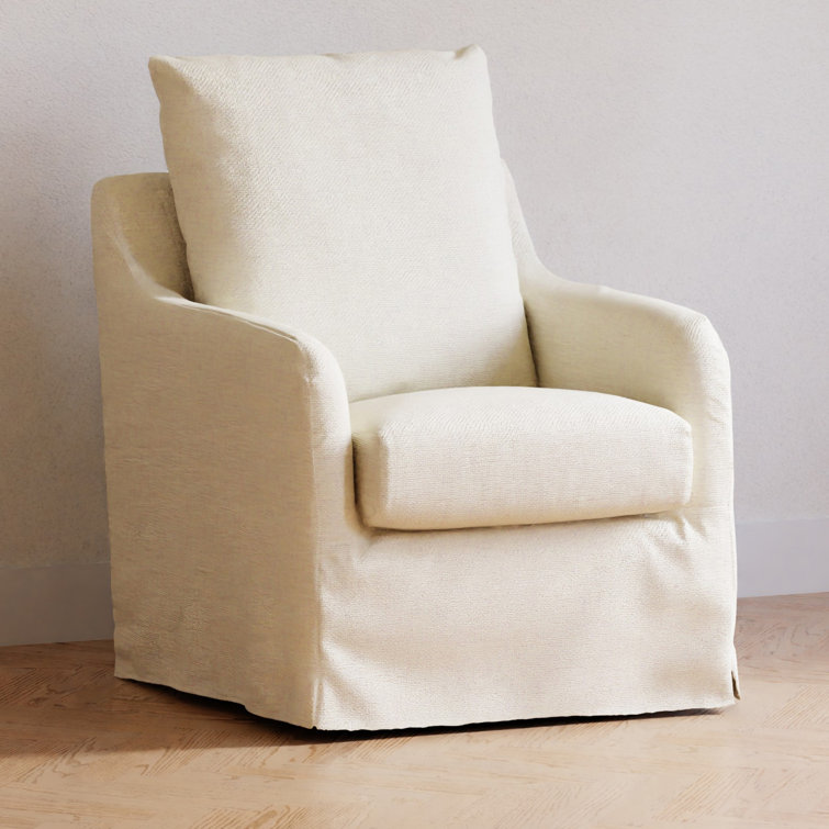 Ivory Eco-Linen Swivel Rocker with Removable Slipcover