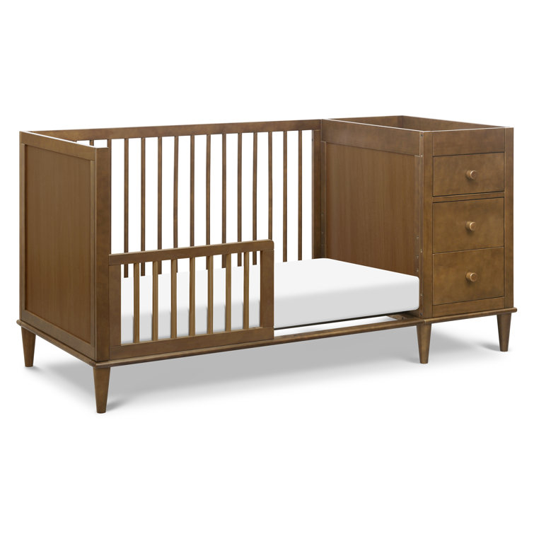 Walnut Convertible 3-in-1 Crib and Changer Combo