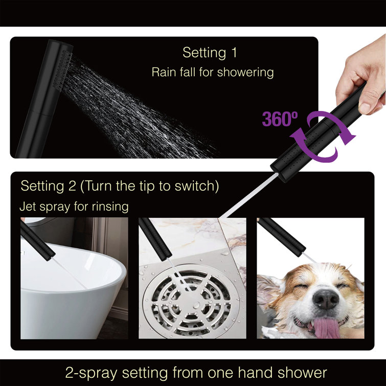 Matte Black Single Handle Floor Mount Tub Filler with Hand Shower