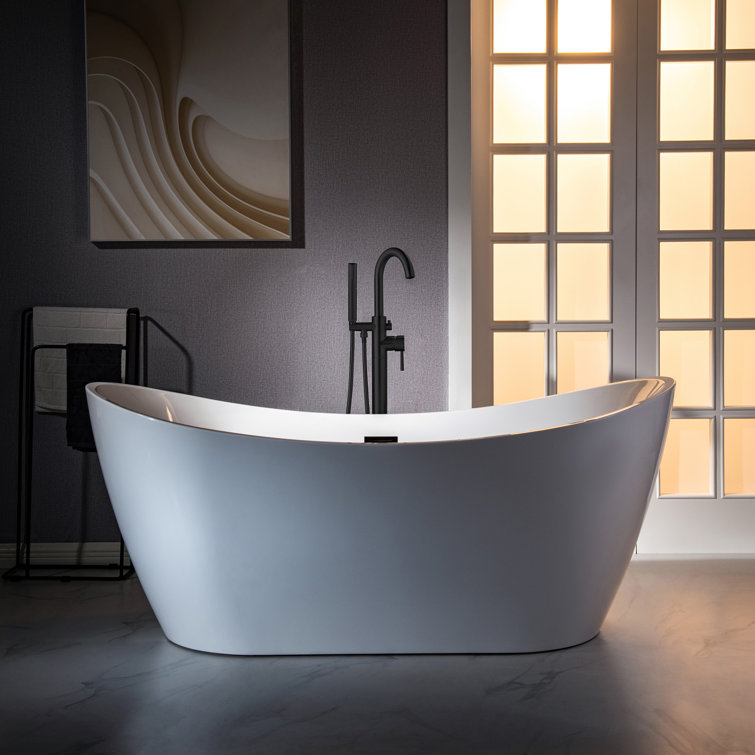Matte Black Single Handle Floor Mount Tub Filler with Hand Shower