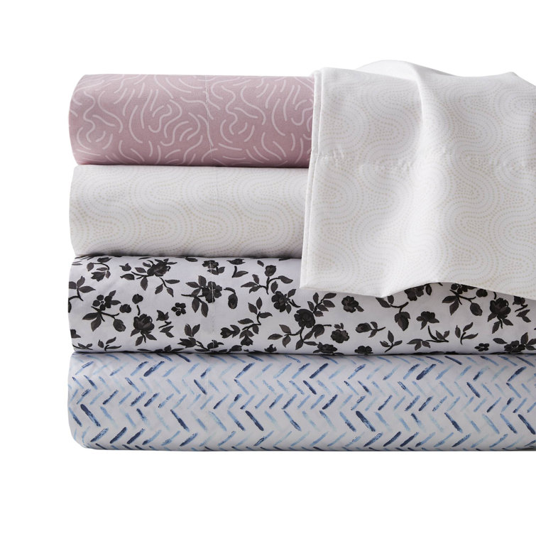 Twin Black Floral Microfiber Sheet Set
