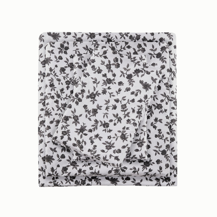Twin Black Floral Microfiber Sheet Set