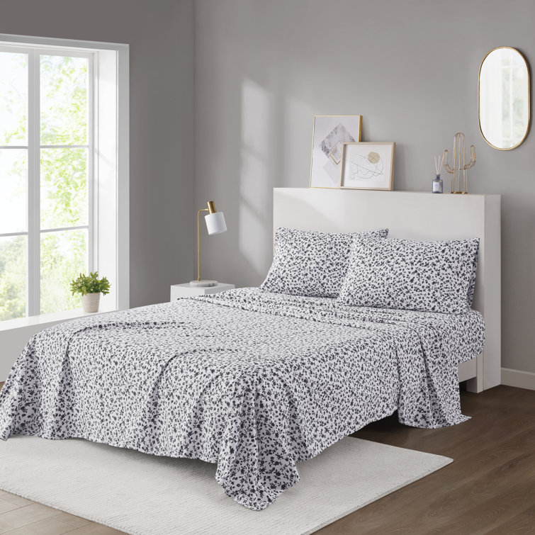 Twin Black Floral Microfiber Sheet Set