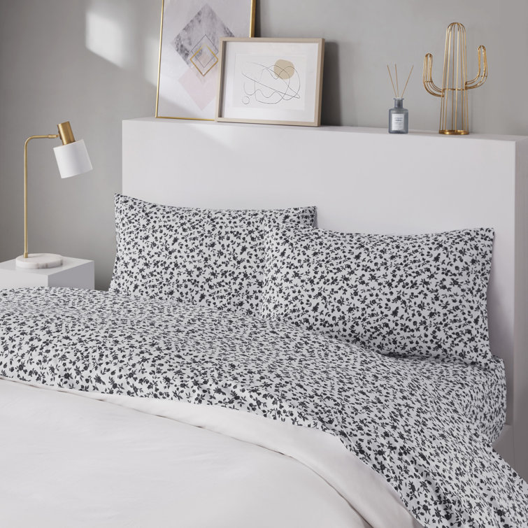 Twin Black Floral Microfiber Sheet Set