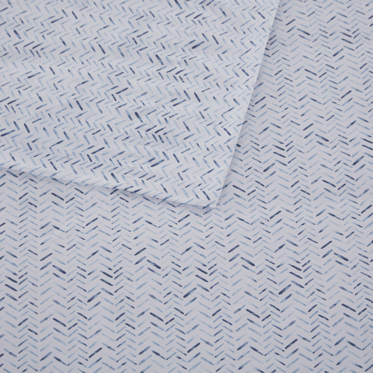 Queen Blue Stripe Cotton Percale Sheet Set