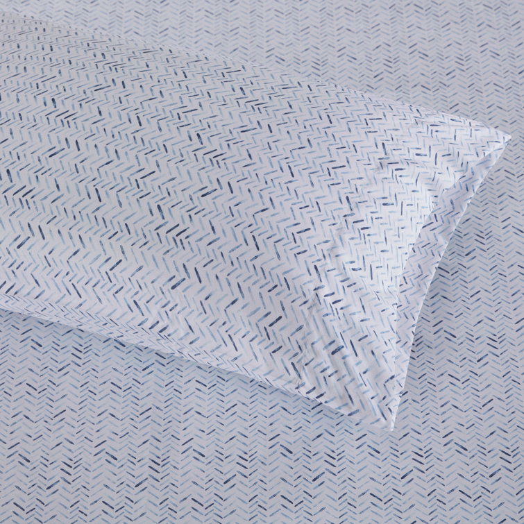 Queen Blue Stripe Cotton Percale Sheet Set