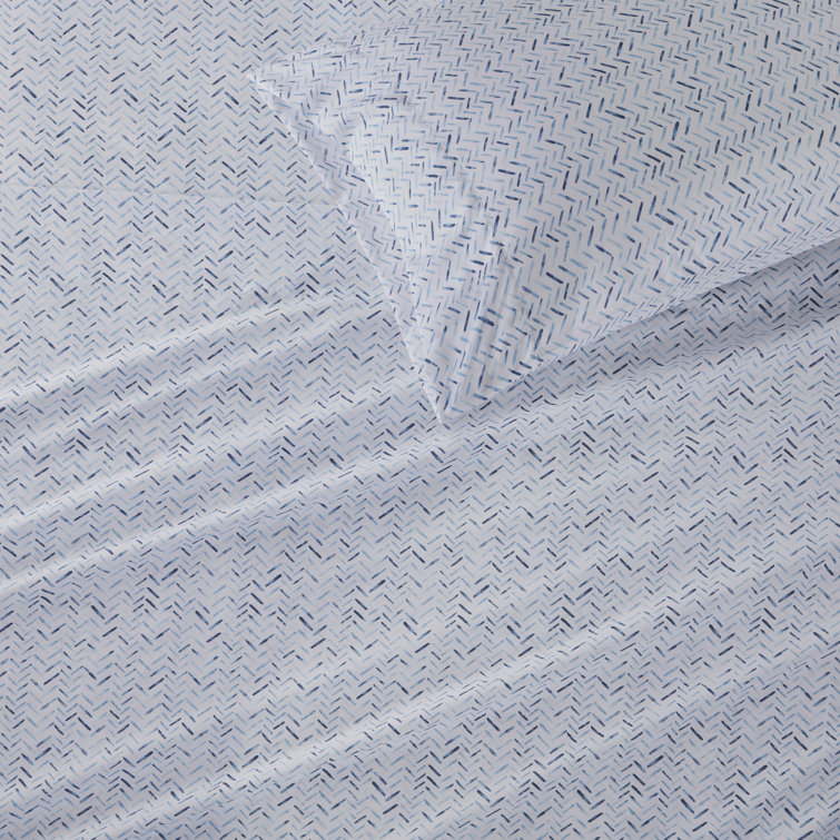 Queen Blue Stripe Cotton Percale Sheet Set