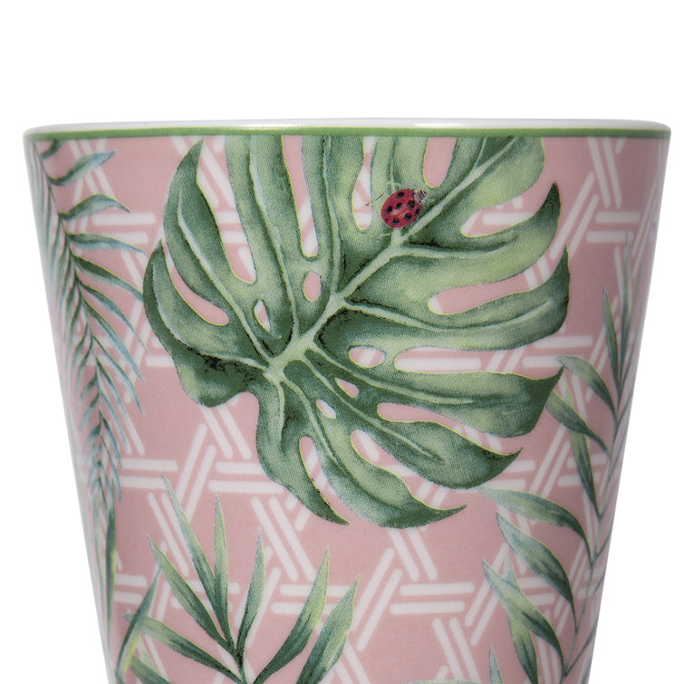 Botanical Ceramic White and Pink 10 oz. Mugs Set of 4