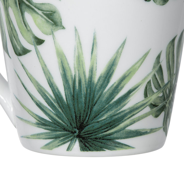 Botanical Ceramic White and Pink 10 oz. Mugs Set of 4