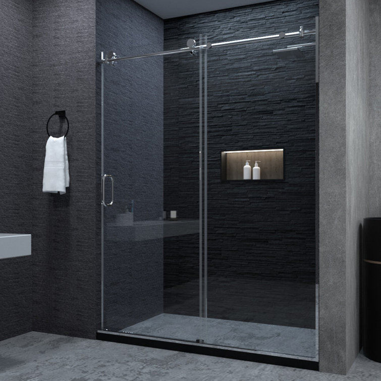 60'' Silver Semi-Frameless Sliding Shower Door with Clear Tempered Glass