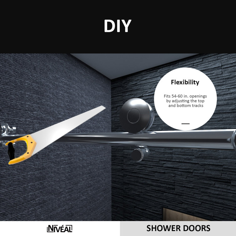 60'' Silver Semi-Frameless Sliding Shower Door with Clear Tempered Glass