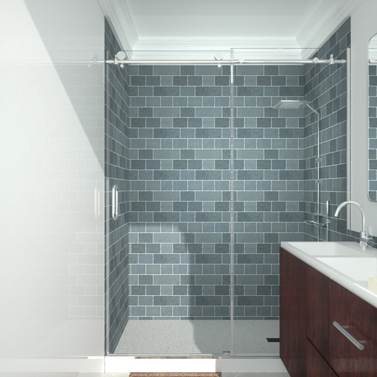 60'' Silver Semi-Frameless Sliding Shower Door with Clear Tempered Glass