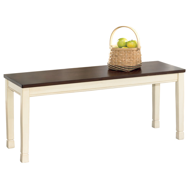 Brown and White Transitional Wood Dining Bench