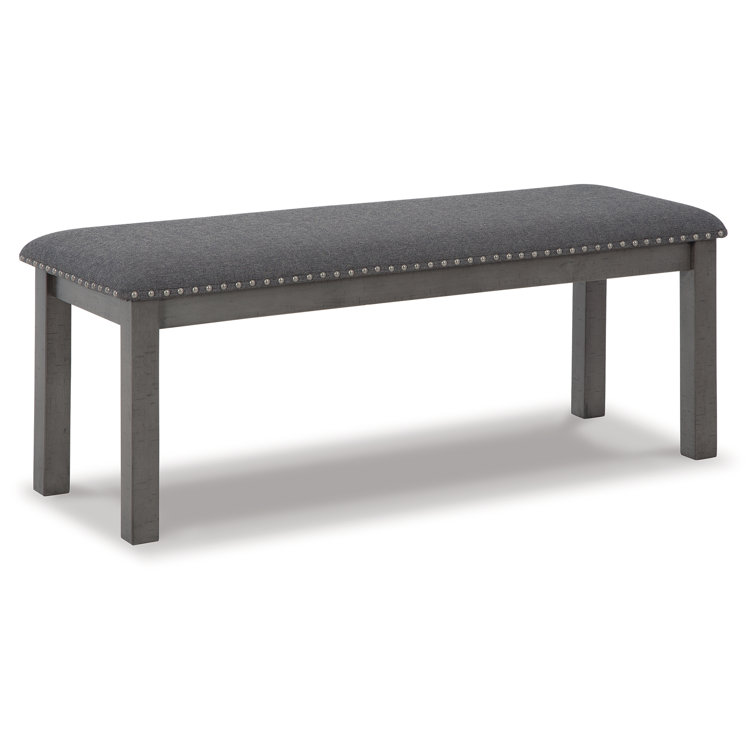 Myshanna Smoky Grey Cushioned Dining Bench with Nailhead Trim