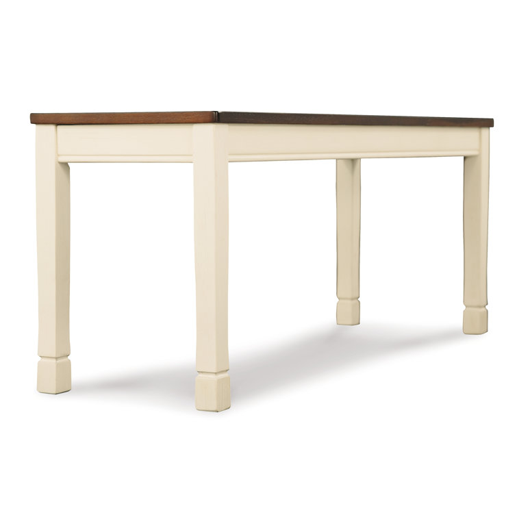 Brown and White Transitional Wood Dining Bench