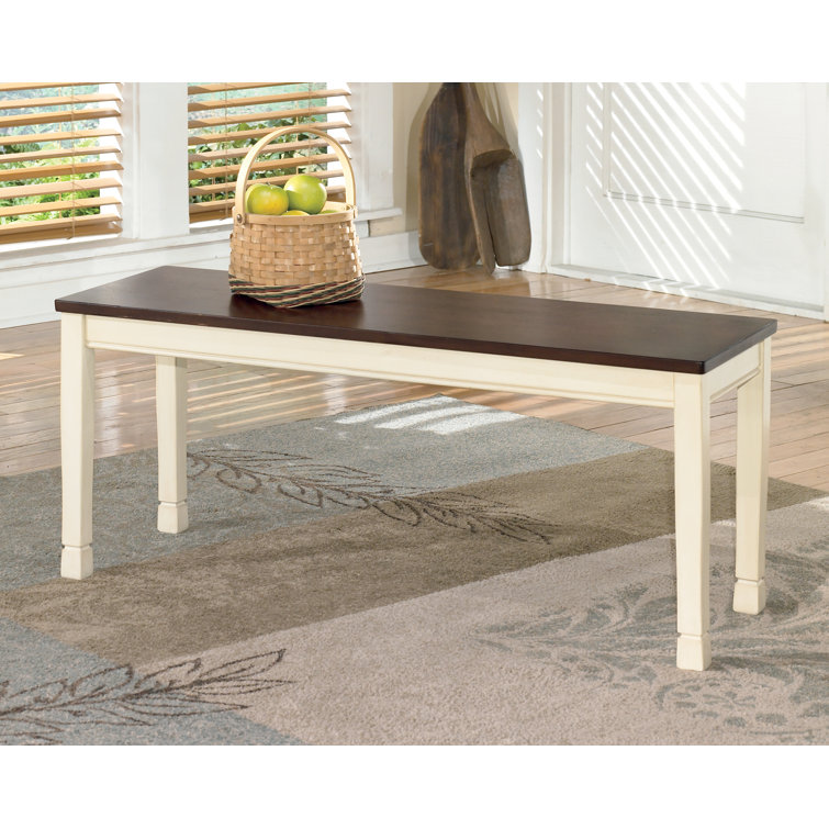 Brown and White Transitional Wood Dining Bench