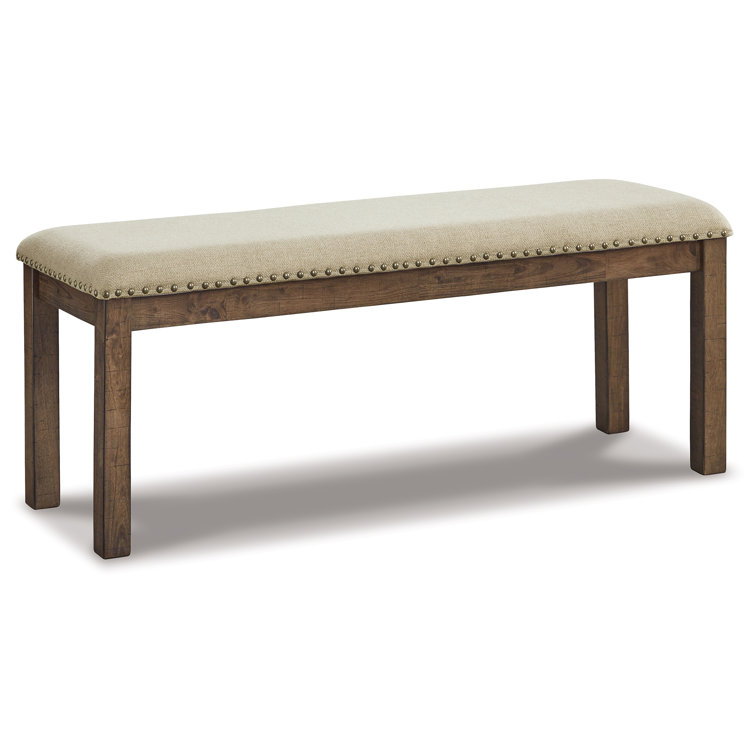 Nutmeg Brown Upholstered Bench with Nailhead Trim