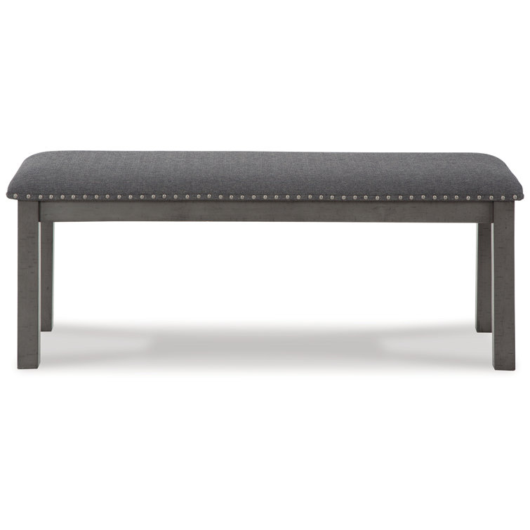Myshanna Smoky Grey Cushioned Dining Bench with Nailhead Trim