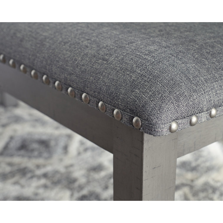 Myshanna Smoky Grey Cushioned Dining Bench with Nailhead Trim