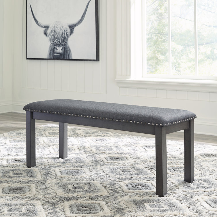Myshanna Smoky Grey Cushioned Dining Bench with Nailhead Trim