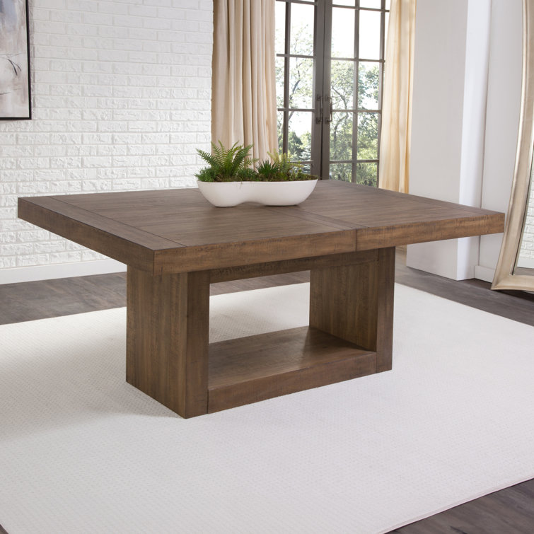 Caramel Wood 7-Piece Trestle Dining Set with Beige Upholstered Chairs