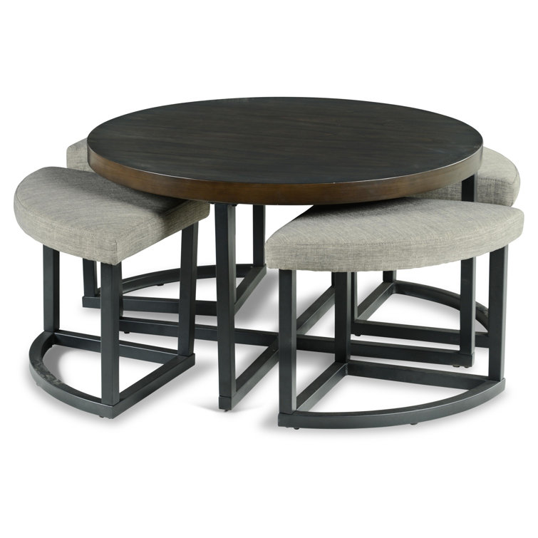 Yukon Dark Brown Wood Coffee Table with Stools