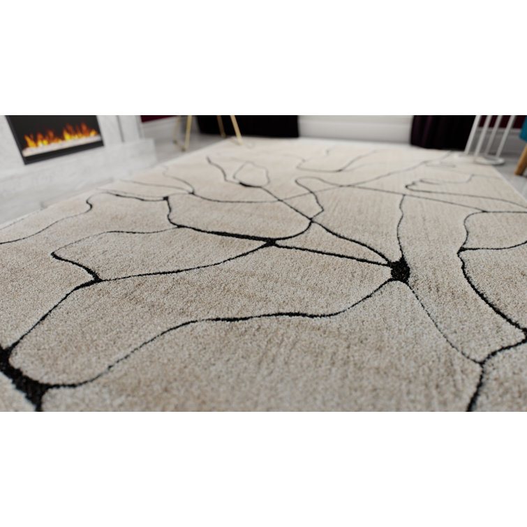 96" Round Tan Synthetic Stain-Resistant Area Rug