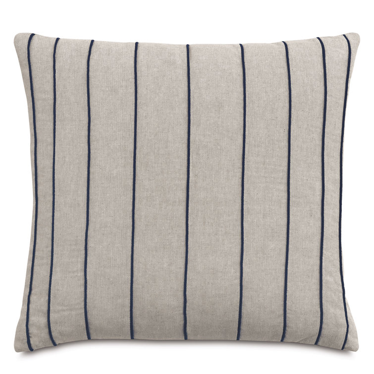 Beige and Blue Cotton Blend Square Throw Pillow with Insert