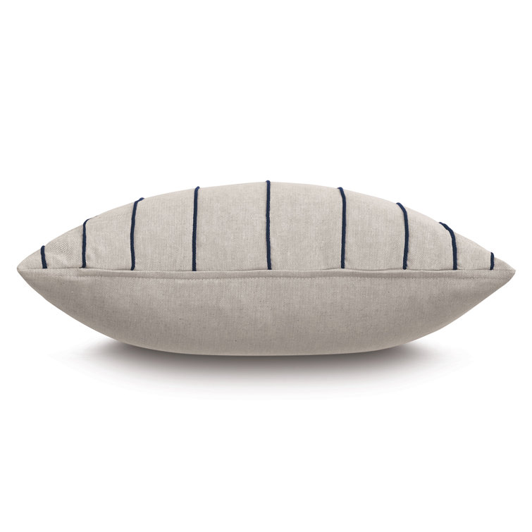 Beige and Blue Cotton Blend Square Throw Pillow with Insert