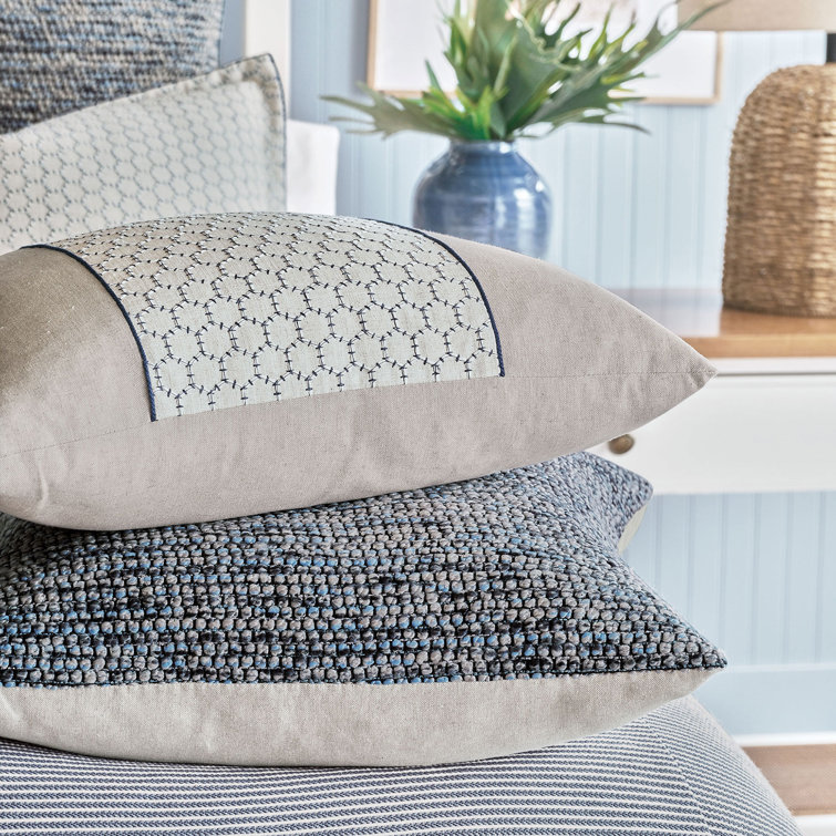 Blue and Gray Textured Polyester Square Lumbar Pillow